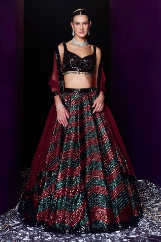 Angad Singh Zig Zag Embroidered Lehenga Set 