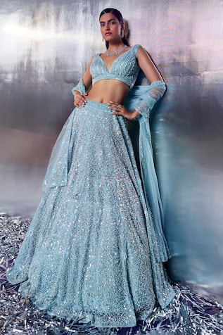 Angad Singh Pearl Embroidered Bridal Lehenga Set 