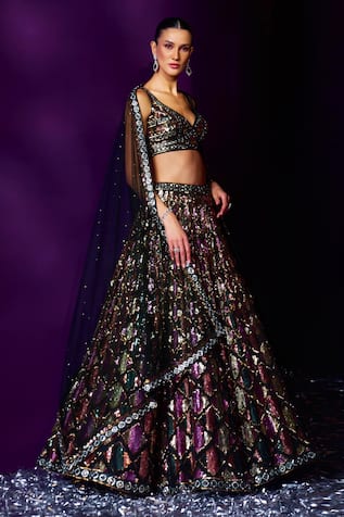 Angad Singh Crystal & Sequin Embroidered Bridal Lehenga Set 