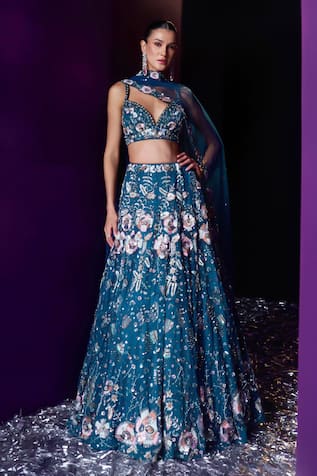 Angad Singh Sequin & Crystal Embroidered Lehenga Set 