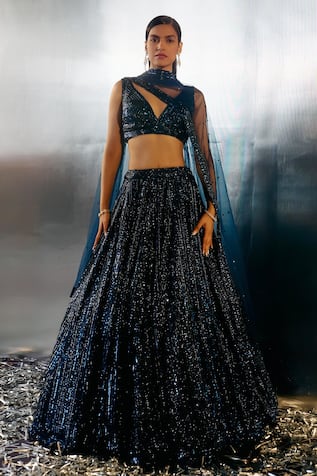 Angad Singh Abstract Embroidered Lehenga Set 