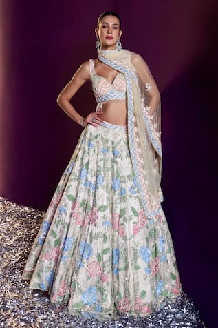 Angad Singh Bugle Bead Embroidered Bridal Lehenga Set 