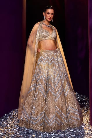 Angad Singh Chevron Pattern Bridal Lehenga Set 