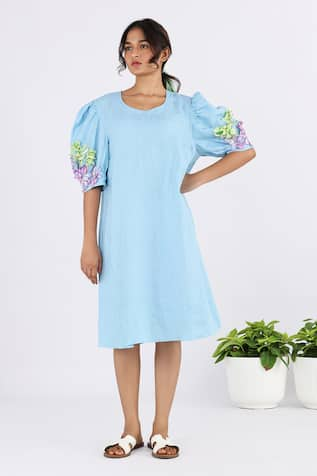 Studio Moda India Floral Applique Work Sleeve Dress 