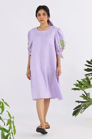 Studio Moda India Floral Applique Work Sleeve Dress 