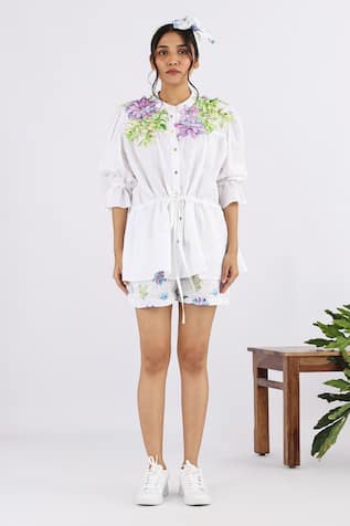 Studio Moda India Linen Floral Applique Work Shirt 