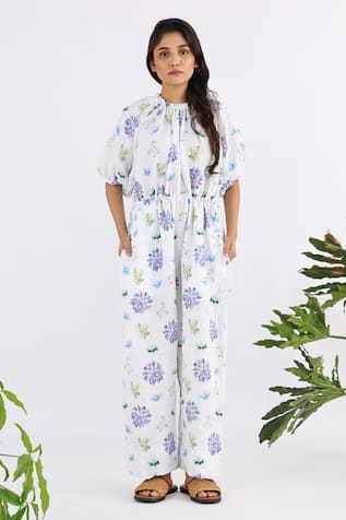 Studio Moda India Floral Applique Work Sleeve Jumpsuit 