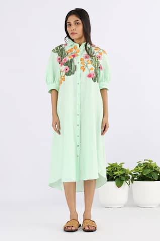 Studio Moda India Cactus Applique Work Shirt Dress 