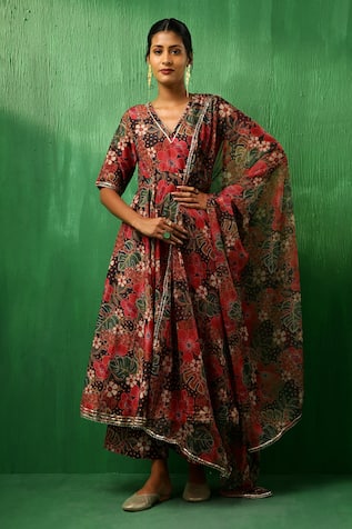 Pomcha Jaipur Tropical Print Anarkali Set 
