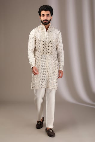 Rabani & Rakha Mirror Embroidered Kurta With Solid Pant 