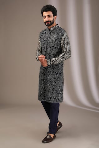 Rabani & Rakha Sequin Embroidered Sleeve Kurta With Pant 