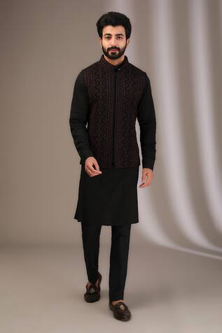 Rabani & Rakha Thread Embroidered Black Bundi Set 