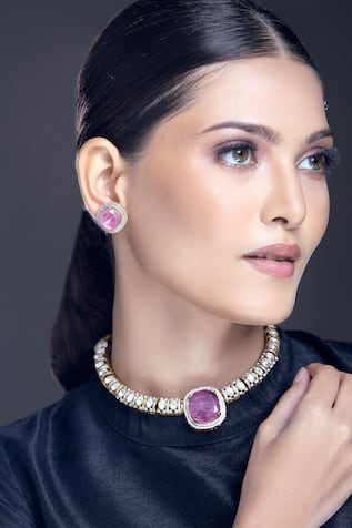 Amethyst Stone Embellished Pendant Necklace Set 