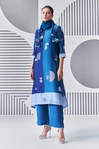 Nachiket Barve Colorblock Embroidered Kurta Palazzo Set 