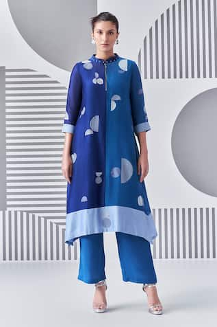 Nachiket Barve Colorblock Thread Work Kurta & Palazzo Set 