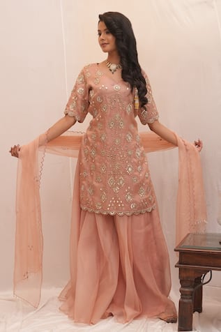 Ankita S Goswami Zeenat Mirrorwork Embellished Kurta Sharara Set 