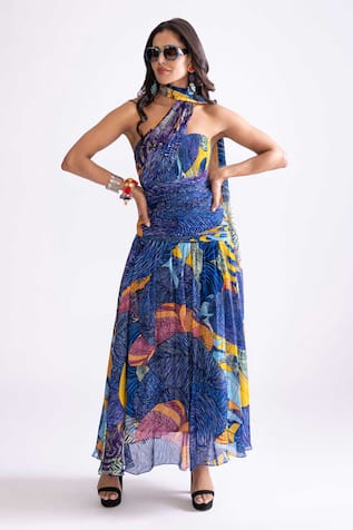 Saaksha & Kinni Rianna Tribal Print Micro Pleat Dress 