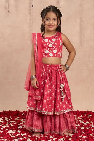 LIL DRAMA Flower Print Layered Lehenga Set 