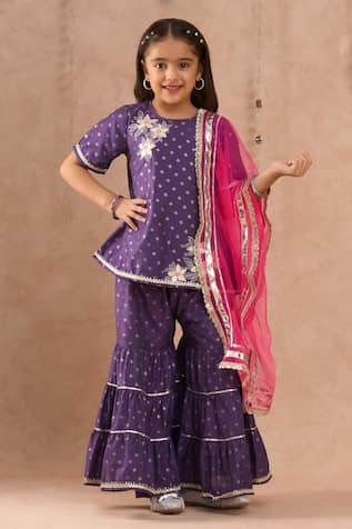 LIL DRAMA Floral Embroidered Kurta Sharara Set 