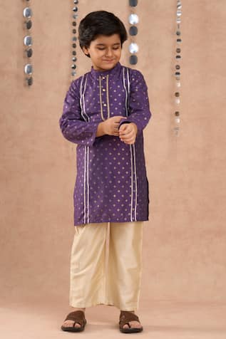 LIL DRAMA Foil Print Gota Lace Embroidered Kurta & Pant Set 