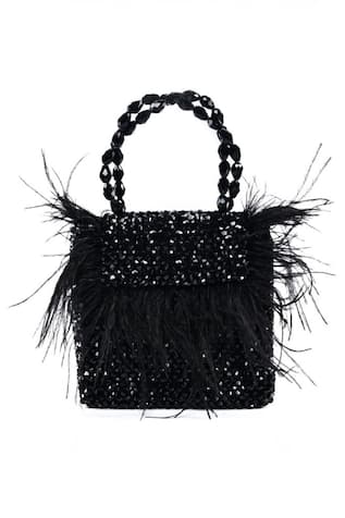 House of Kosha Natali Feather & Crystal Embellished Mini Bag 