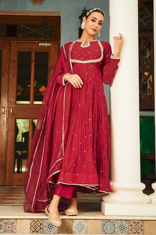 Almaari by Pooja Patel Parijat Scattered Mirror Embroidered Anarkali Set 