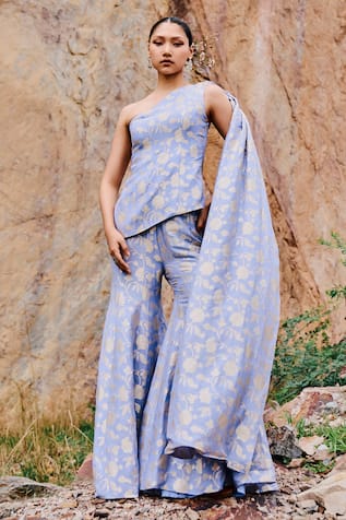 The Whole Nine Yards Avani Flower Woven Kurta & Sharara Set 