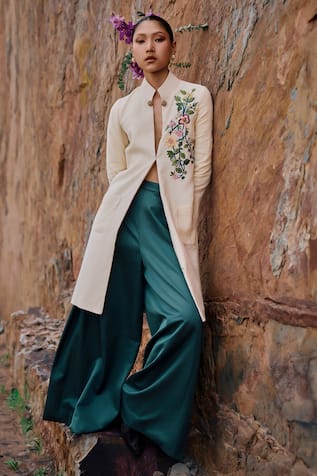 The Whole Nine Yards Zuci Eri Resham Embroidered Jacket & Flared Pant Set 