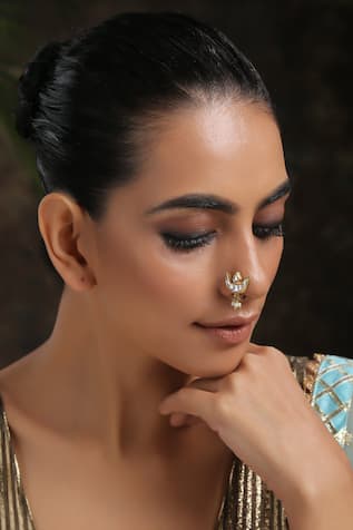 Paisley Pop Kundan Embellished Crescent Nose Pin 