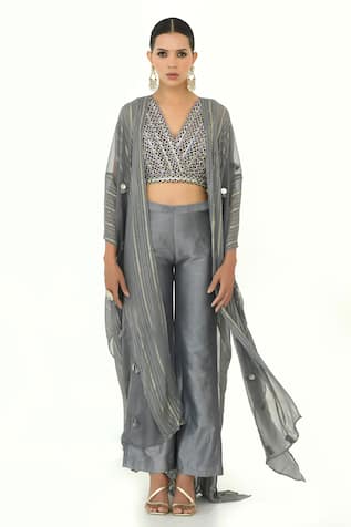 Rishi and Vibhuti x AZA Tassel Embellished Cape With Pant Set 