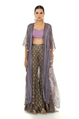 Rishi and Vibhuti x AZA Floral Woven Sharara Cape Set 