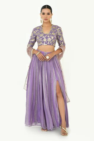 Rishi and Vibhuti x AZA Shimmer Slit Skirt Embroidered Blouse Set 