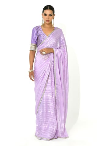 Rishi and Vibhuti x AZA Metallic Striped Saree With Blouse 