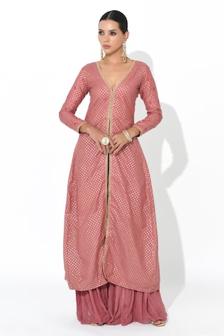 Rishi and Vibhuti x AZA Chanderi Slit Kurta & Pleated Sharara Set 