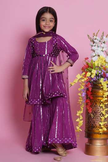 Little Bansi Ghungroo Embroidered Kurta Sharara Set 