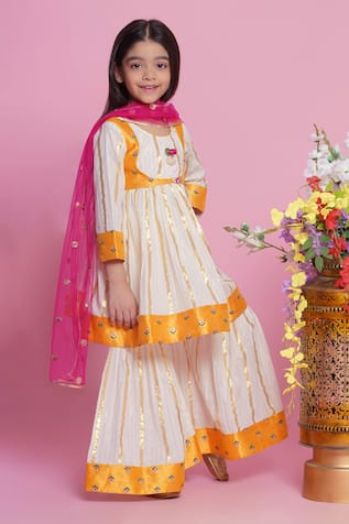 Little Bansi Floral Embroidered Kurta Sharara Set