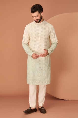 Chikankari Paisley Embroidered Ombre Kurta 