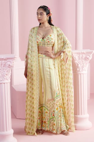 Mandira Wirk Printed Cape Flared Pant Set 