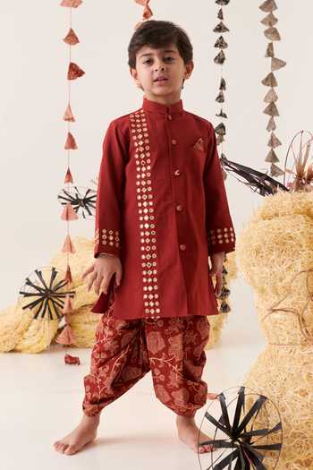 Cute Couture Mirror Embroidered Kurta & Dhoti Pant Set 