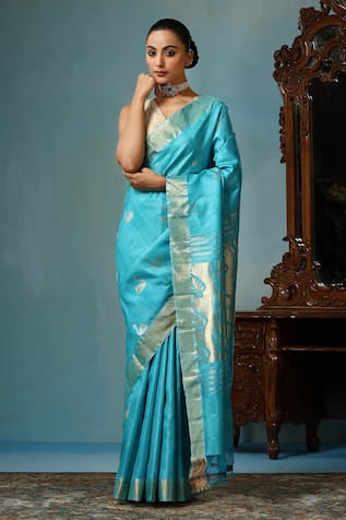 DUSALA Peony Duck Motif Handwoven Saree With Running Blouse Piece 