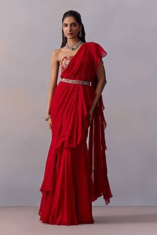 Kalista Jiah Ruffled Pre Draped Saree With Corset Blouse 