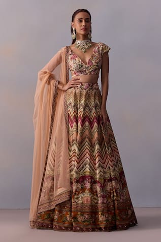 Kalista Pavika Gulaab Chevron Print & Embellished Lehenga Set 