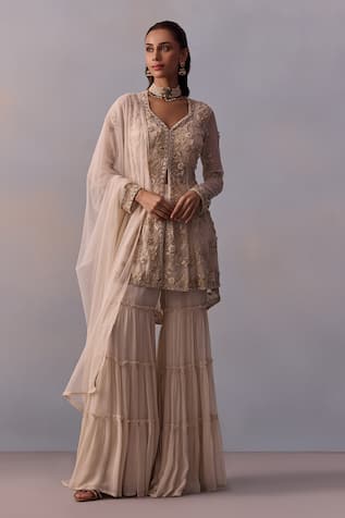 Kalista Mariam Embroidered High-Low Cape Tiered Sharara Set 