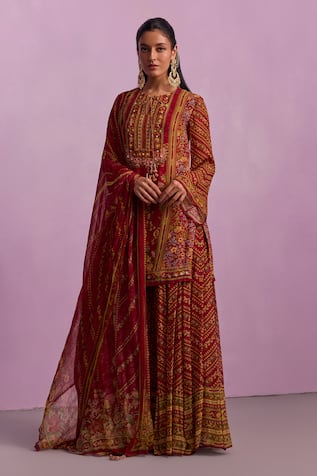 Kalista Asma Bird Floral Print Kurta Sharara Set 