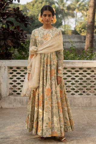 Paulmi and Harsh Floral Garden Print Embellished Anarkali With Dupatta 