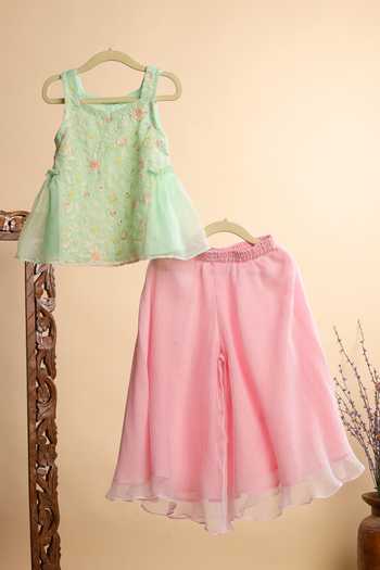 Casa Ninos Floral Embroidered Kurta With Sharara 