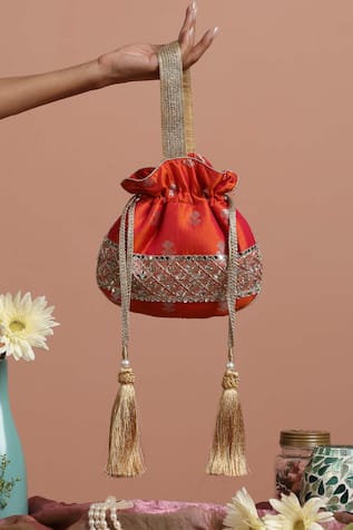 Swabhimann Silk Floral Zari Woven Potli 