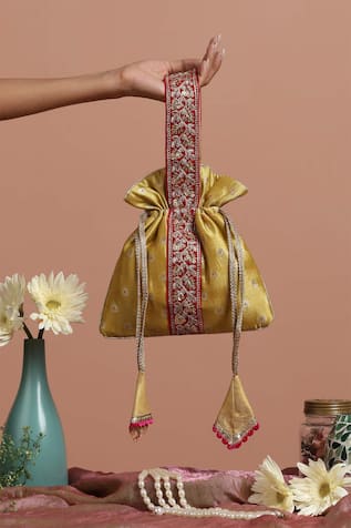 Swabhimann Silk Embroidered Handle Potli 