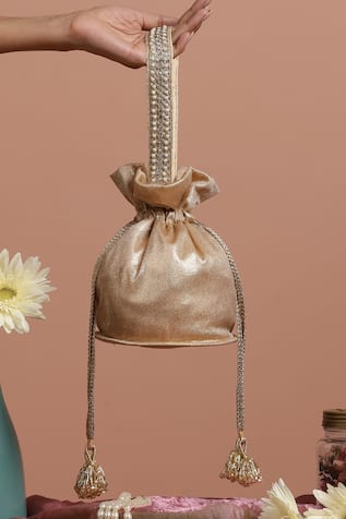 Pearl Embellished Handle Metallic Potli 