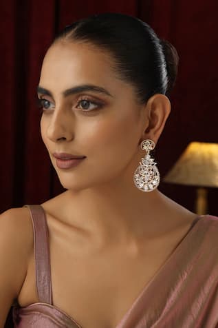 Polki Studded Floral Vine Chandbali Earrings 